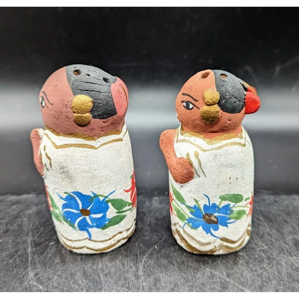 Handmade Terracotta Salt And Pepper Shakers 2 Village Women Mexico 3.5